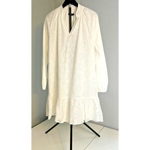 Women's White and Cream Dress, medium 100% cotton Boho with Silver Accents